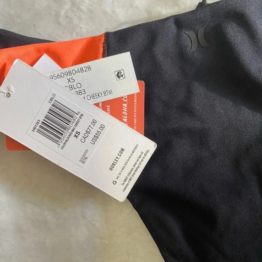 Hurley Bikini Set Women’s XS/S Orange Black Cheeky Coverage 2 Piece Swimsuit